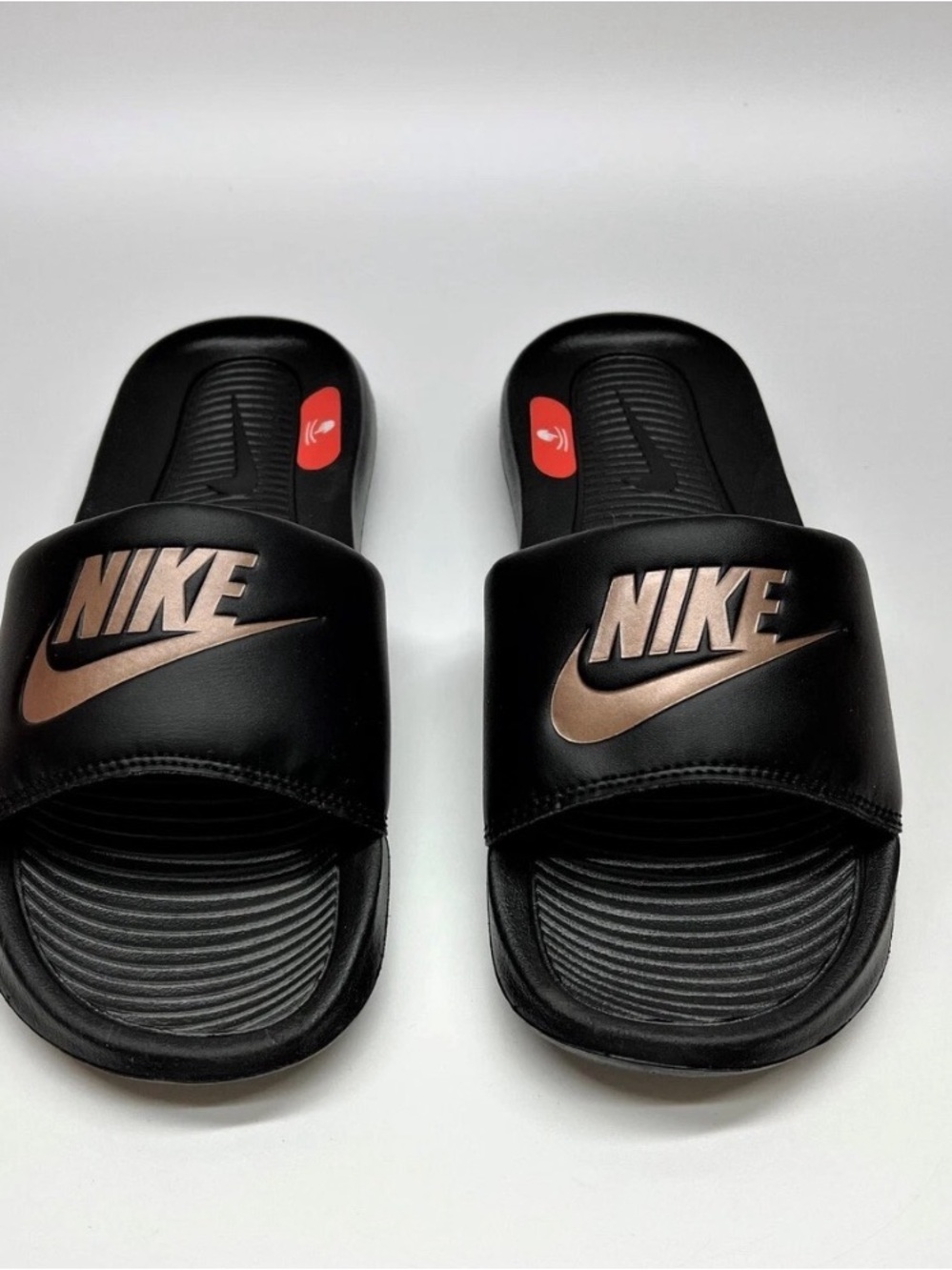 Nike Black Slides with Gold Swoosh - Picture 3 of 8